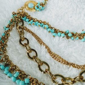 NWT Gold & Faux Turquoise 4 Strand Carol Dauplaise